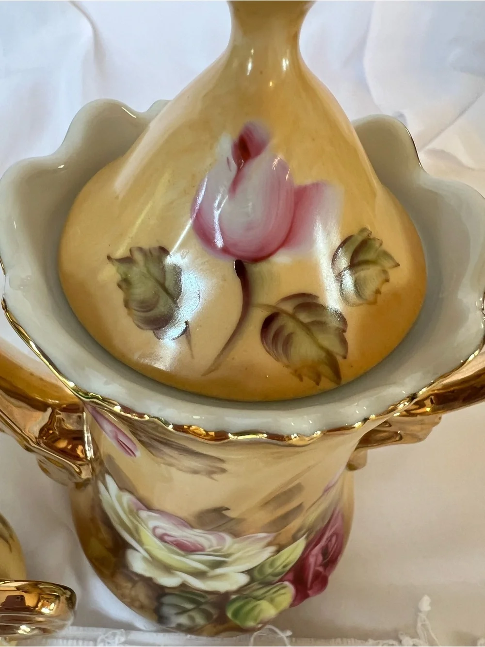 Lefton Gold Floral Porcelain Creamer and Sugar Set